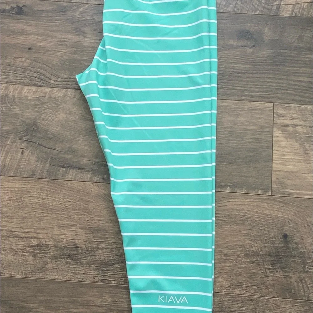 Kiava Women’s Teal Stripe Leggings - Picture 1 of 3